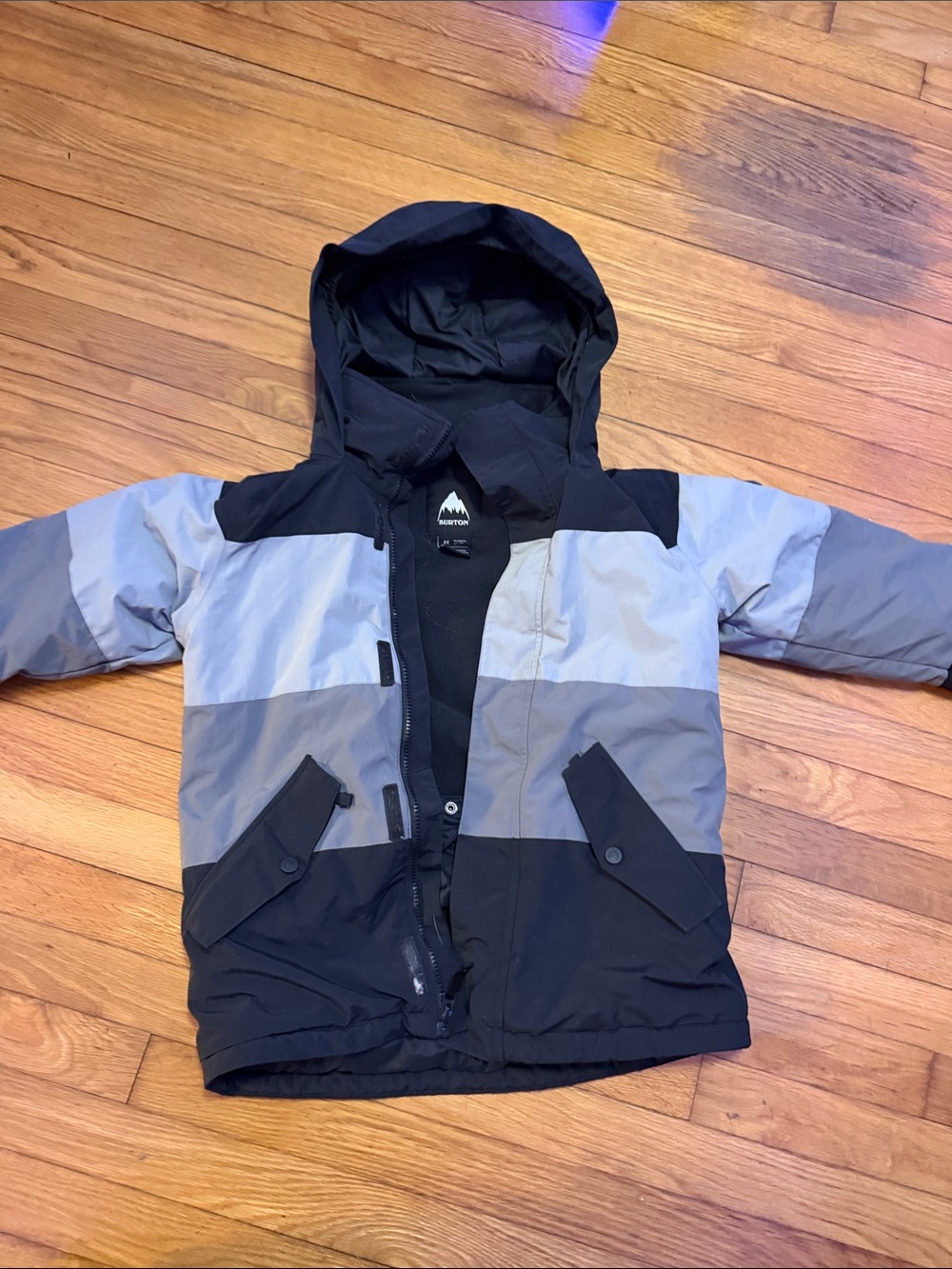 Burton Kids Colorblock Hooded Puffer Jacket - Black, Gray, Light Gray